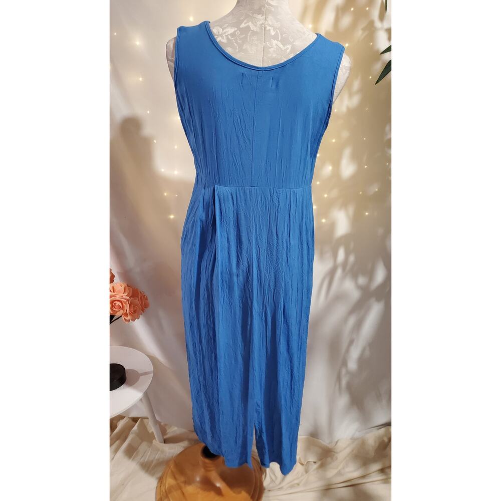 Vtg 90s Jams World Crinkle Sleeveless Midi Dress Womens Size M Blue Lightweight - Picture 4 of 15